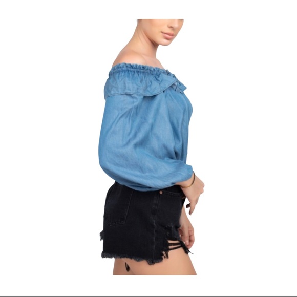 Soft Denim off the shoulders Long sleeve top - Picture 4 of 4